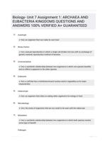 Biology- Unit 7 Assignment 1: ARCHAEA AND EUBACTERIA KINGDOMS QUESTIONS AND ANSWERS 100% VERIFIED A+ GUARANTEED