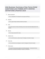 AQA Business: Summary of Key Terms EXAM QUESTIONS (223 TERMS) WITH VERIFIED DEFINITIONS UPDATED 2024