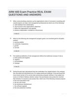 ARM 400 Exam Practice REAL EXAM QUESTIONS AND ANSWERS