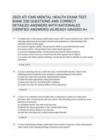 2023 ATI CMS MENTAL HEALTH EXAM TEST BANK 250 QUESTIONS AND CORRECT DETAILED ANSWERS WITH RATIONALES (VERIFIED ANSWERS) |ALREADY GRADED A+     