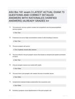 ASU Bio 181 exam 3 LATEST  ACTUAL EXAM 73 QUESTIONS AND CORRECT DETAILED ANSWERS WITH RATIONALES (VERIFIED ANSWERS) |ALREADY GRADED A+