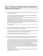 Unit 1: The Early Twentieth Century: Modernism Study Guide Graded A+