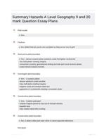 Summary Hazards A Level Geography 9 and 20 mark Question Essay Plans 