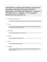 Test Bank For Kaplan and Sadock's Synopsis of Psychiatry: Behavioral Sciences/Clinical Psychiatry 11th Edition By Benjamin J. Sadock |  | 9781609139711 | Chapter 1-37  | Complete Questions And Answers A+