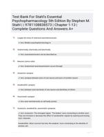 Stahl's Essential Psychopharmacology 4TH Edition by Stehl Test Bank - Questions & Answers Explained (Rated A+) - 2023