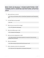 BIOL1020 UQ Module 1 EXAM QUESTIONS (189 TERMS) WITH VERIFIED DEFINITIONS UPDATED 2024