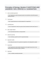 Principles of Biology: Module 3 QUESTIONS AND ANSWERS 100% VERIFIED A+ GUARANTEED