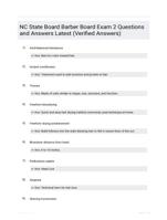 NC State Board Barber Board Exam 2 Questions and Answers (Graded A)