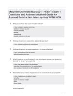 Maryville University Nurs 621 - HEENT Exam 1 Questions and Answers Attained Grade A+ Assured Satisfaction latest  update WITH NGN