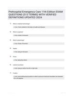 Prehospital Emergency Care 11th Edition EXAM QUESTIONS (513 TERMS) WITH VERIFIED DEFINITIONS UPDATED 2024