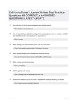 California Driver' License Written Test Practice Questions 48 CORRECTLY ANSWERED QUESTIONS LATEST UPDATE