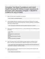 Complete Test Bank Foundations and Adult Health  Nursing 9th Edition Cooper Questions & Answers with  rationales (Chapter 1-58)LATEST 2023 GRADED A+