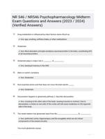 NR 546 / NR546 Psychopharmacology Midterm Exam Questions and Answers (2023 / 2024) (Verified Answers)