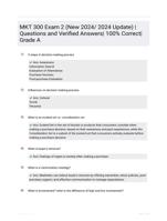 MKT 300 Exam 2 (New 2024/ 2024 Update) | Questions  and Verified Answers| 100% Correct| Grade A