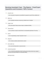 Nursing Assistant Care - The Basics - Final Exam Questions and Answers 100% Correct