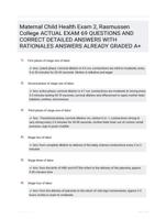 Maternal Child Health Exam 2, Rasmussen College ACTUAL EXAM 69 QUESTIONS AND CORRECT DETAILED ANSWERS WITH RATIONALES ANSWERS ALREADY GRADED A+