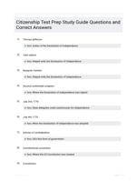 Citizenship Test Prep Study Guide Questions and Correct Answers