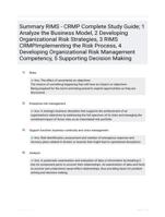 Summary RIMS - CRMP Complete Study Guide; 1 Analyze the Business Model, 2 Developing Organizational Risk Strategies, 3 RIMS CRMPImplementing the Risk Process, 4 Developing Organizational Risk Management Competency, 5 Supporting Decision Making