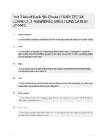 Unit 7 Word Bank 5th Grade COMPLETE 34 CORRECTLY ANSWERED QUESTIONS LATEST UPDATE