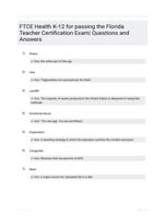 FTCE Health K-12 for passing the Florida Teacher Certification Exam| Questions and Answers