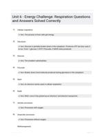 Unit 6 - Energy Challenge: Respiration Questions and Answers Solved Correctly