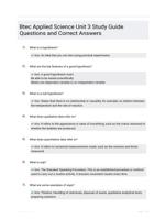 Btec Applied Science Unit 3 Study Guide Questions and Correct Answers