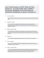 Unit 2 Exam Review LATEST 2024 ACTUAL EXAM ALL 26 QUESTIONS AND CORRECT DETAILED ANSWERS WITH RATIONALES (VERIFIED ANSWERS) |ALREADY GRADED A+