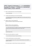 APEX: English 9 (Semester 2 - 1.1.6 ANSWERS): MacBeth by William 7 CORRECTLY ANSWERED QUESTIONS LATEST UPDATE