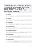 Test Bank for Seeley's Anatomy and Physiology 13th Edition by Cinnamon VanPutte; Jennifer Regan; Andrew Russo | 2023/2024 | 9781264103881 | Chapter 1-29 | Complete Questions and Answers A+