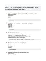 CLAS 104 Exam  Questions and Answers with complete solution test 1 and 2