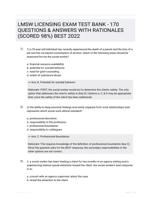 LMSW LICENSING EXAM TEST BANK | 170 QUESTIONS & ANSWERS WITH RATIONALES (SCORED A+) | 100% VERIFIED BEST 2023