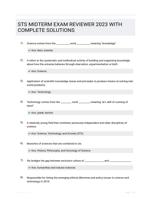 STS MIDTERM EXAM REVIEWER 2023 WITH COMPLETE SOLUTIONS