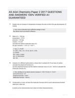 AS AQA Chemistry Paper 2 2017 Study Guide Questions and Correct Answers