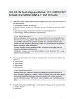 NCLEX-PN Test prep questions. 112 CORRECTLY ANSWERED QUESTIONS LATEST UPDATE