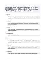 Summary Exam 2 Study Guide Key - BIOS242 / BIOS 242 (Latest 2023 / 2024) : Fundamentals of Microbiology with Lab - Chamberlain