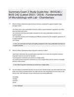 Summary Exam 2 Study Guide Key - BIOS242 / BIOS 242 (Latest 2023 / 2024) : Fundamentals of Microbiology with Lab - Chamberlain