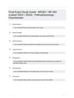 Final Exam Study Guide - NR283 / NR 283 (Latest 2023 / 2024) : Pathophysiology - Chamberlain