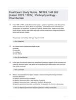 Final Exam Study Guide - NR283 / NR 283 (Latest 2023 / 2024) : Pathophysiology - Chamberlain