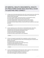 ATI MENTAL HEALTH 2023/MENTAL HEALTH ATI PROCTORED EXAM 2023-2024 REAL EXAM 70 QUESTINS AND CORRECT