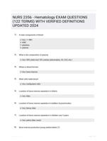 NURS 2356 - Hematology EXAM QUESTIONS (122 TERMS) WITH VERIFIED DEFINITIONS UPDATED 2024