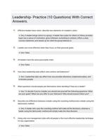 Leadership- Practice Study Guide Questions and Correct Answers