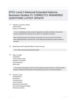 BTEC Level 3 National Extended Diploma Business Studies 91 CORRECTLY ANSWERED QUESTIONS LATEST UPDATE