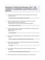 Priorities in Critical Care Nursing, Test 1 166 CORRECTLY ANSWERED QUESTIONS LATEST UPDATE