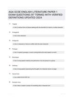 AQA GCSE ENGLISH LITERATURE PAPER 1 EXAM QUESTIONS (97 TERMS) WITH VERIFIED DEFINITIONS UPDATED 2024