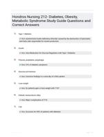 Hondros Nursing 212- Diabetes, Obesity, Metabolic Syndrome Study Guide Questions and Correct Answers