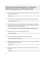 Child Abuse Mandated Reporter Training for California Questions and Answers 2023