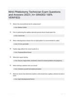 NHA Phlebotomy Technician Exam Questions and Answers 2023 ( A+ GRADED 100% VERIFIED)