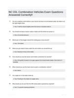 NC CDL Combination Vehicles Exam Questions Answered Correctly!!