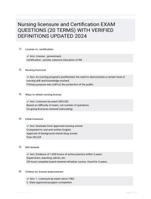 Nursing licensure and Certification EXAM QUESTIONS (20 TERMS) WITH VERIFIED DEFINITIONS UPDATED 2024