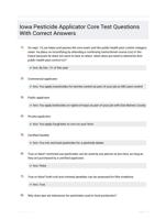 Iowa Pesticide Applicator Core Test Questions With Correct Answers 